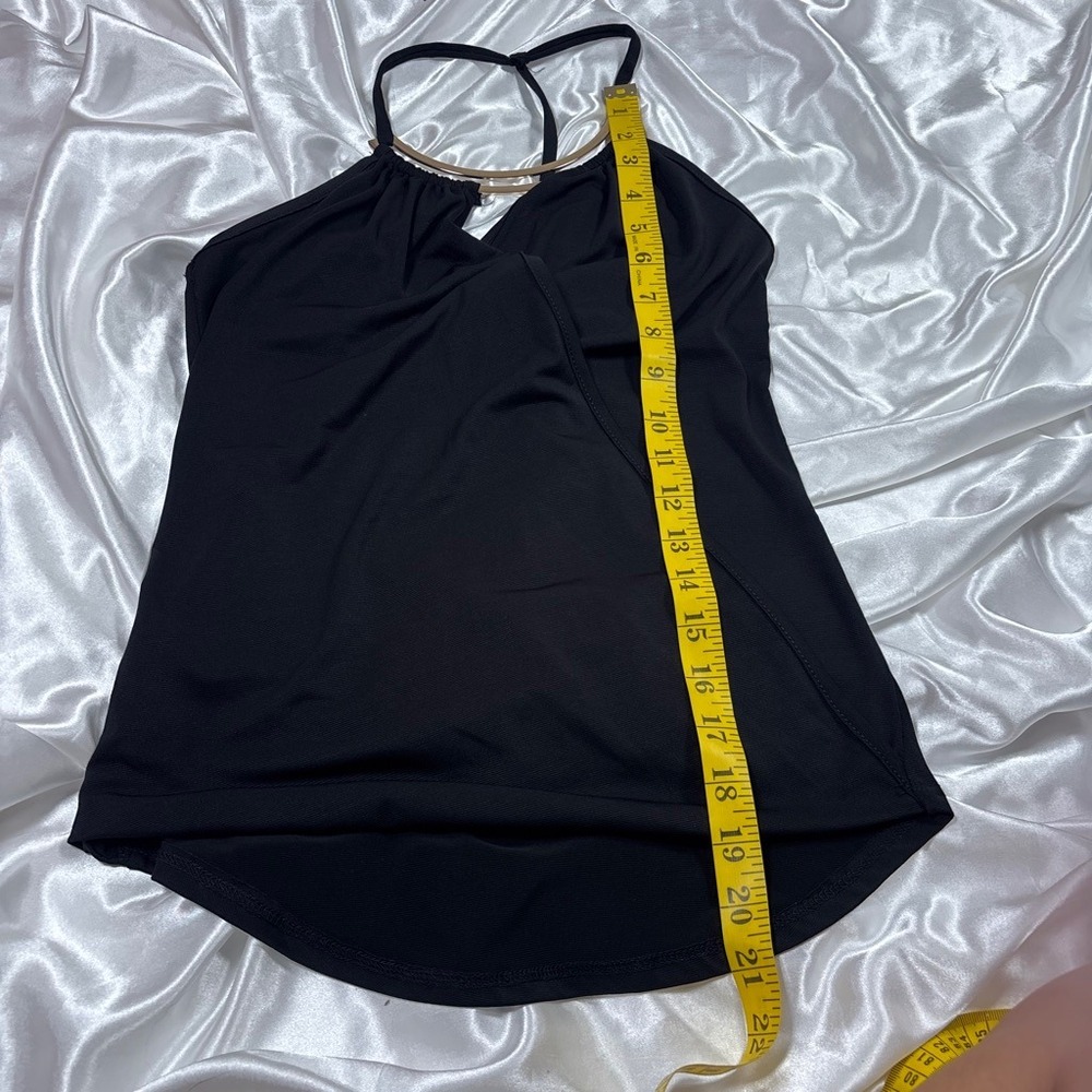 y2k Halter Top Black Body Central Gold Ring Neck Wrap Front YUF791AM A1 - Picture 5 of 5
